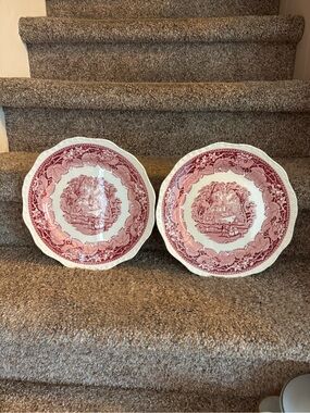 Mason Red Transferware Scenic Serving Bowls